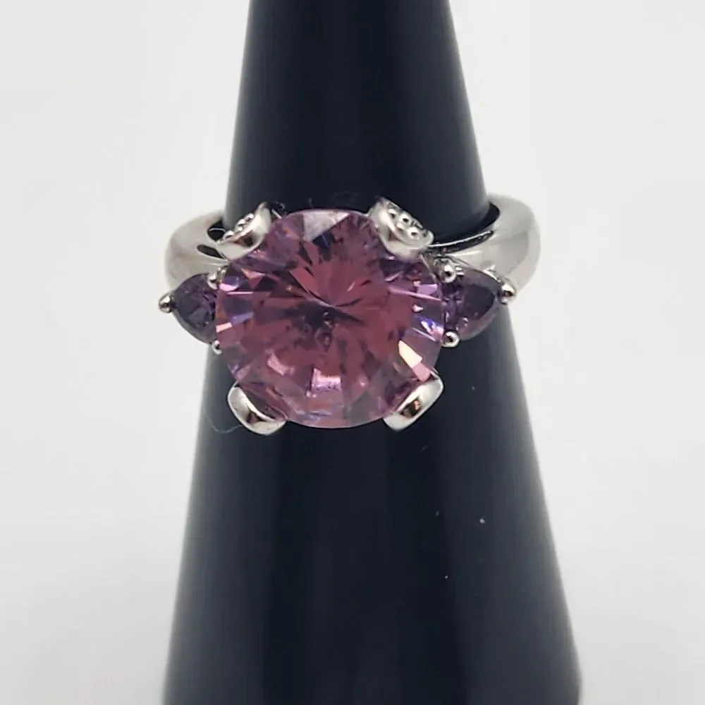 Sterling Silver Pink & Purple Crystal Ring (6.5)